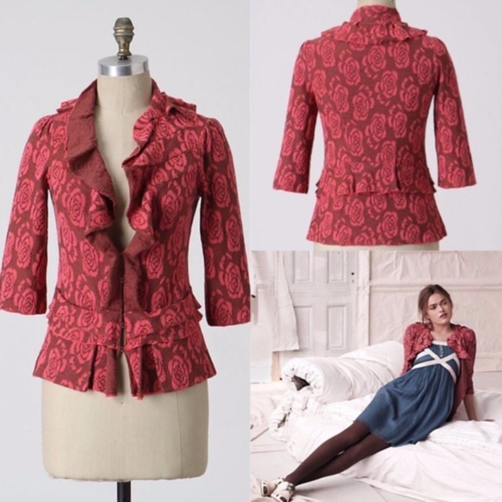 Anthropologie Yellow Bird Rose Cardigan Sweater